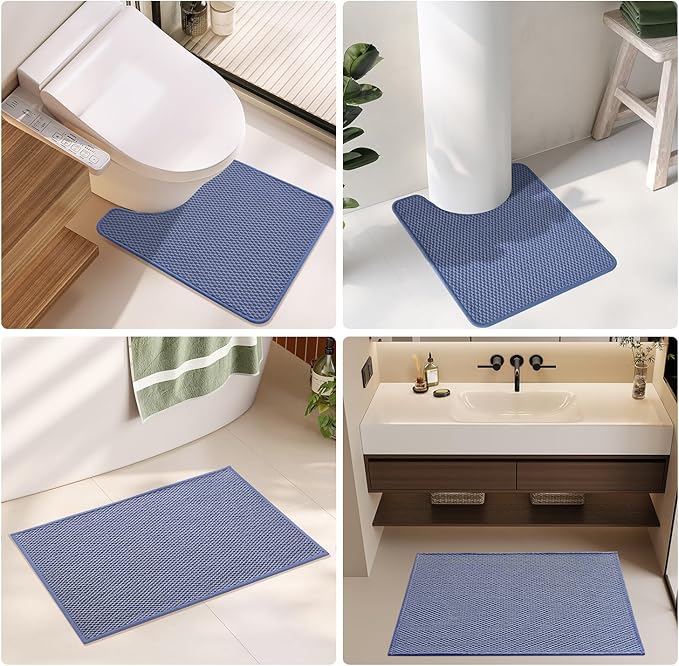 Large Bathroom Rugs Non Slip Washable Bath Rugs Super Absorbent Bathroom Rug Thin Quick Dry Low Pile Bath Mats, Denim Blue 36"x60"