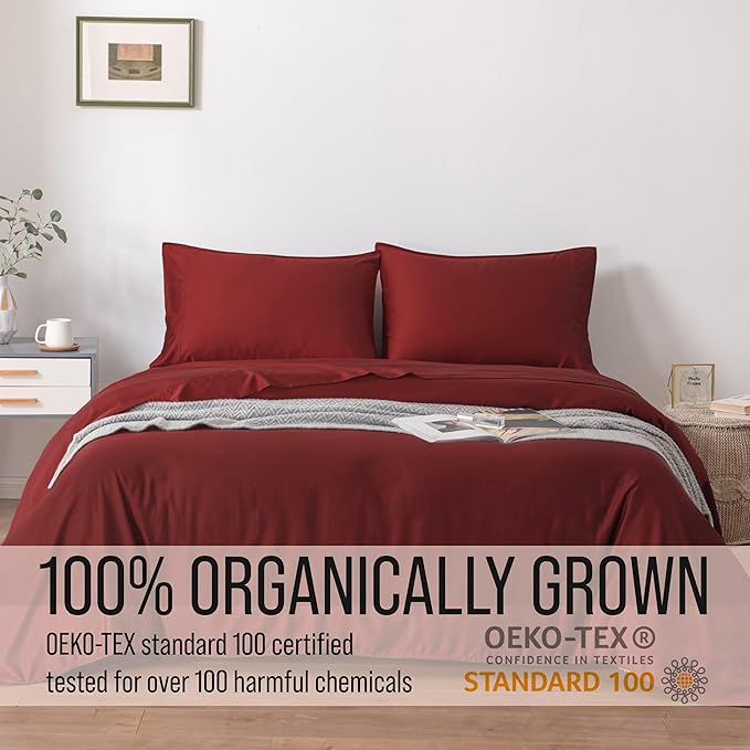 Bella Coterie Luxury Bamboo Viscose Split King Size Sheet Set | 2 Fitted Sheets for Sleep Number & Adjustable Beds | 100% Organically Grown | Cooling & Ultra Soft | 18” Deep Pocket [Merlot]