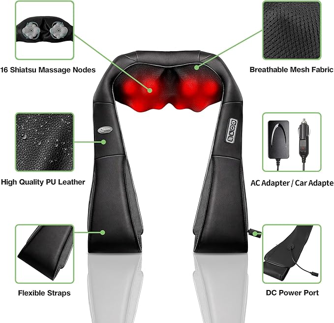 cotsoco Neck Massager,Shiatsu Shoulder and Back Massager with Heat, Electric Deep Tissue Massage Pillow for Body Muscle Pain Relief,Best Gifts Mom Dad Women Men,Home, Office Car Use