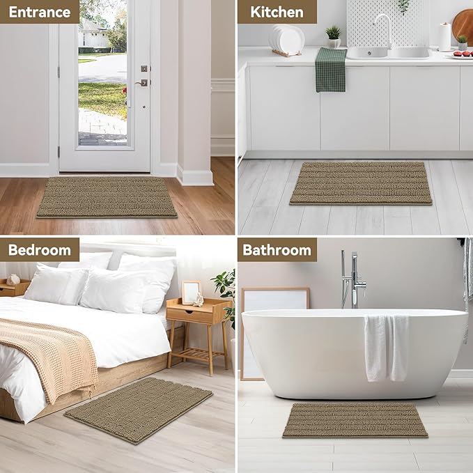 Bcoimo 36"×24" Chenille Bath Mat – Non-Slip with Backing Bath Rug Ultra-Absorbent and Machine Washable Bathroom Mat Quick-Dry Design. Ideal for Bathroom and Tub Areas