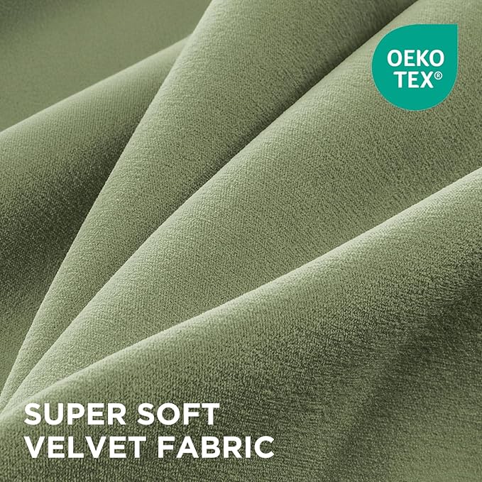 Joydeco Coconut Green Velvet Curtains 108 Inches 2 Panels, Luxury Thermal Insulated Soft Green Curtains for Bedroom & Living Room, Room Darkening Velvet Drapes, Rod Pocket (52W x 108L)