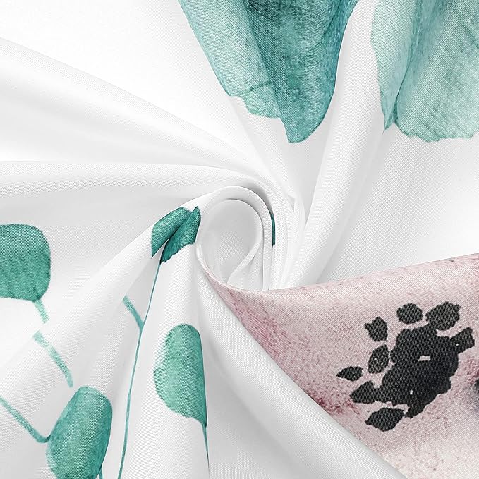 Gibelle Extra Long Shower Curtain 72 x 84, Watercolor Floral Fabric Shower Curtain, Teal Beige Flower Decorative Bathroom Shower Curtain Set with Hooks
