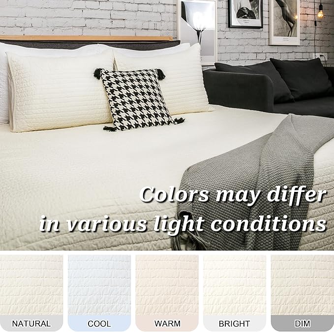 ELEGANT LIFE HOME Velvet Quilt Oversized King Reversible Royal Cotton Velvet Pic-Stitch Bedding Quilt - King Size - 108'' x 92'', Ivory