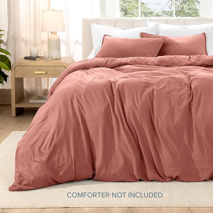 Bare Home Microfiber Duvet Cover Set - Ultra Soft Washed Microfiber - Queen Size - Linen-Like Look - Easy Care - Breathable Fabric - Our Softest Duvet Cover Set (Queen, Dusty Rose)