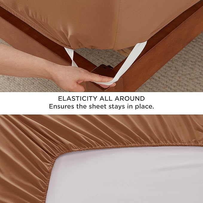 Bedsure Deep Pocket King Sheet Set - Fits Mattresses Up to 21 Inches Thick - 4 Piece GentleSoft Bed Sheets, Moisture Wicking, Soft & Cooling Bedsheet & Pillowcases, Easy & Secure Fit, Burnt Orange