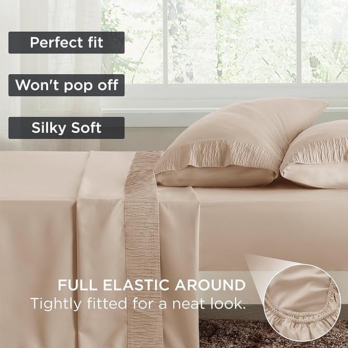 Bedsure Twin Sheets Set - 3 Pieces Soft Twin Bed Sheets - Breathable & Cooling - Hotel Luxury - Easy Care Polyester Microfiber Bedding for Women, Men, Beige