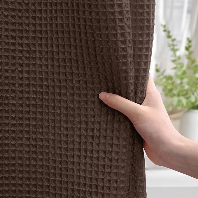 Waffle Weave Shower Curtain - Brown Cotton Fabric Texture Heavyweight Shower Curtain for Bathroom,Washable,72Wx72L