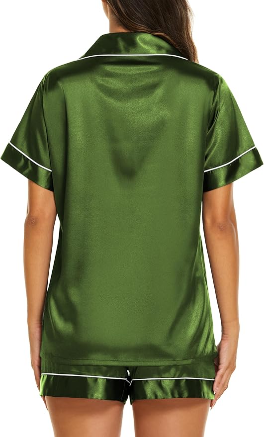Ekouaer Pajamas for Women Set Silk Satin Pjs Shorts Sleepwear 2 Piece Loungewear S-XXL