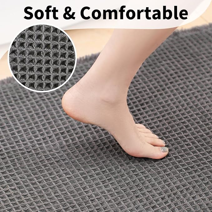 Waffle Runner Bath Mat - Long Boho Bathroom Rugs Non Slip Washable, Super Absorbent & Quick Dry, Soft Bath Mat Farmhouse Bathroom Decor, 24'' x 72'', Dark Grey