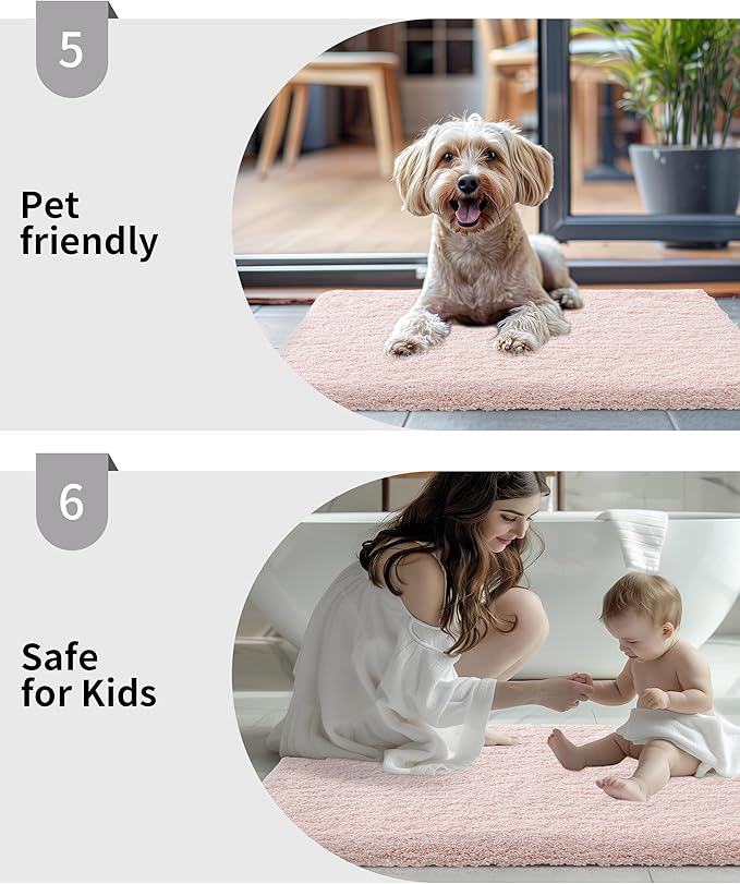 Pink Bathroom Rug 24x48 Non Slip Fluffy Bath Mat for Bathroom Floor Washable Plush Luxury Bath Rug for Tub Soft Shaggy Absorbent Shower Sink Mat