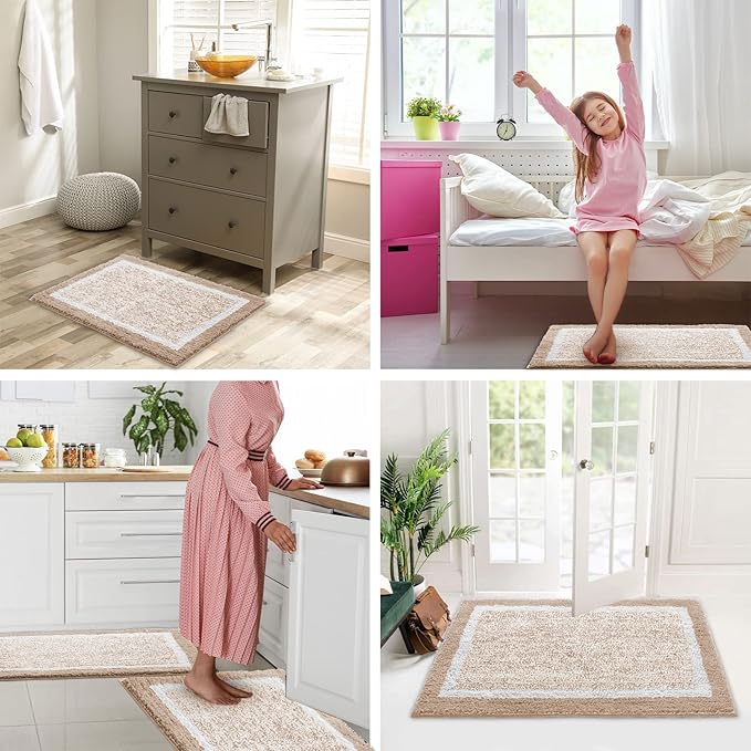 CozeCube Bath mats for Bathroom Non Slip, Fluffy Absorbent Microfiber Bath mat Washable, Aesthetic Bathroom Rugs, Long Beige Bath Runner, Beige, 59" x 24"