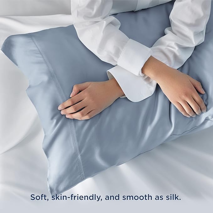 Bedsure Pillow Cases Standard Size, Cooling Pillow Cases, Rayon Derived from Bamboo Grey Blue Pillowcases Standard Set of 2, Breathable & Soft Bedding Pillow Cover with Envelope Closure, 20x26 Inches