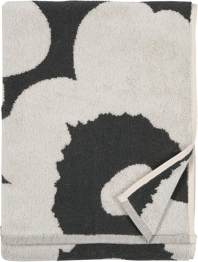 MARIMEKKO Unikko Terry Cotton Hand Towel (Charcoal) – Floral Patterned Hand Towels – 28 in x 20 in