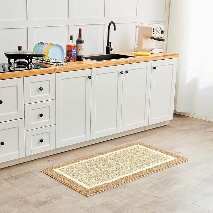 CozeCube Bath mats for Bathroom Non Slip, Fluffy Absorbent Microfiber Bath mat Washable, Aesthetic Bathroom Rugs, Long Beige Bath Runner, Beige, 59" x 24"