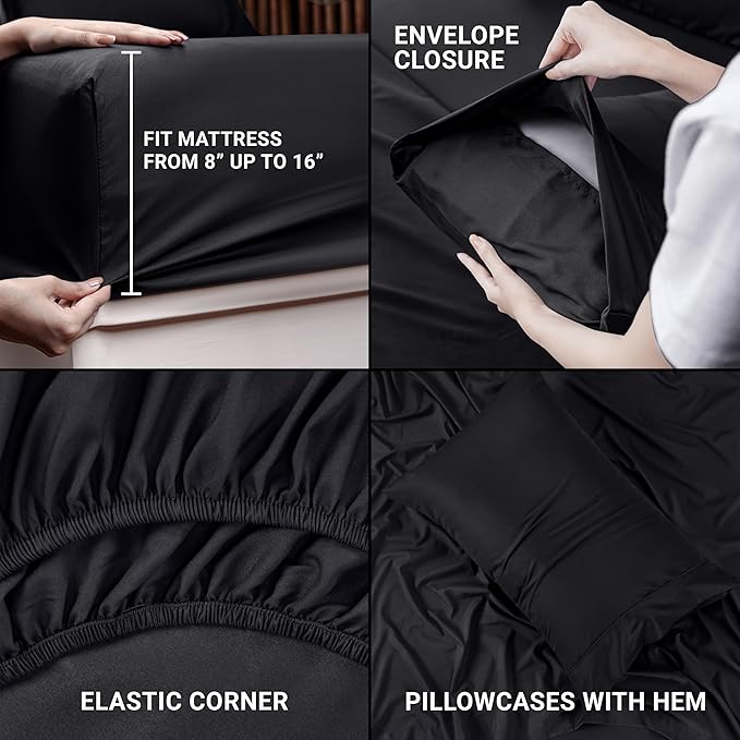 Utopia Bedding Twin XL Sheets - 3 Piece Bedding - Brushed Microfiber - Shrinkage and Fade Resistant - Easy Care (Twin Extra Long Black)