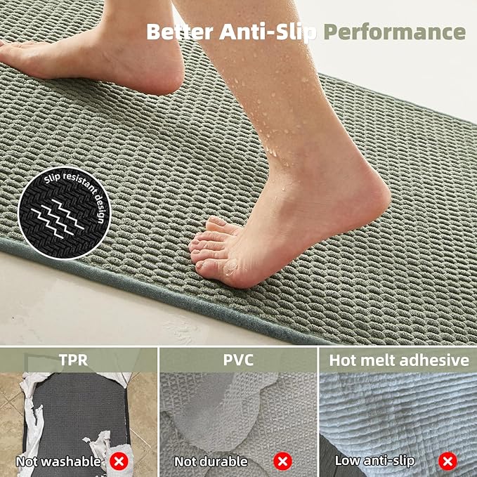 Bathroom Rugs Non Slip Washable, Super Absorbent Thin Bath Mat Small Quick Dry Low Pile Bathroom Rug, Sage Green 20"x30"
