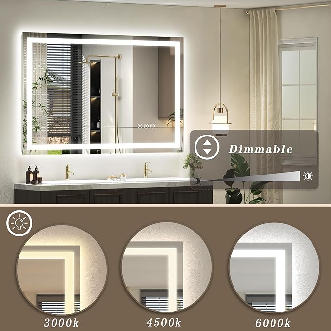 48x40 LED Mirror for Bathroom, Lighted Vanity Mirror for Wall, Dimmable, Anti-Fog, Shatter-Proof, ETL Listed (Front Lit + Backlit)