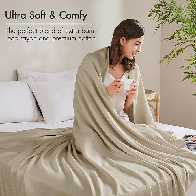 Madison Park King Size Blanket, 70% Rayon Bamboo-Based, 30% Cotton, Breathable for Hot Sleepers Menopause, Ultra Soft and Snag-Resistant, Summer Blanket for Bed or Couch, King 108"x90", Khaki