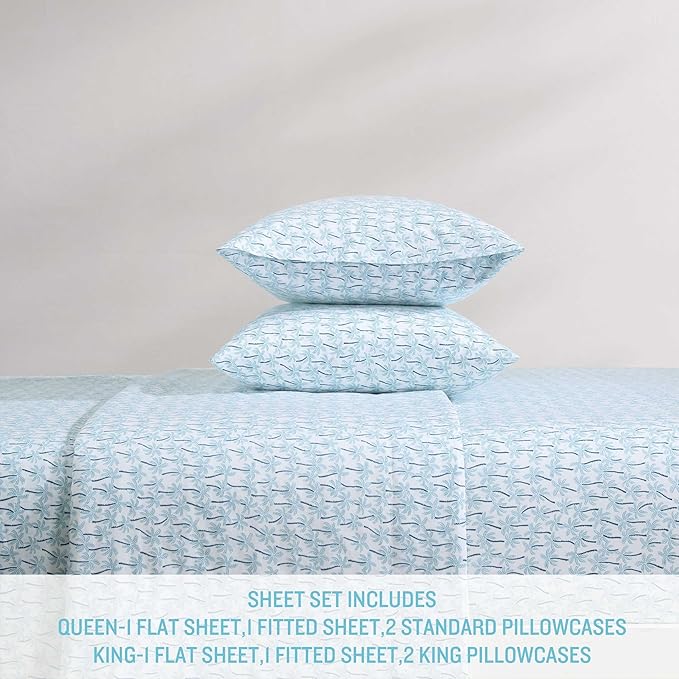 Tommy Bahama - King Sheet Set, Super Soft Cotton Percale Bedding with Matching Shams, Tropical Bedding Set, Oeko-Tex Certified (Palmtastic Blue, King)
