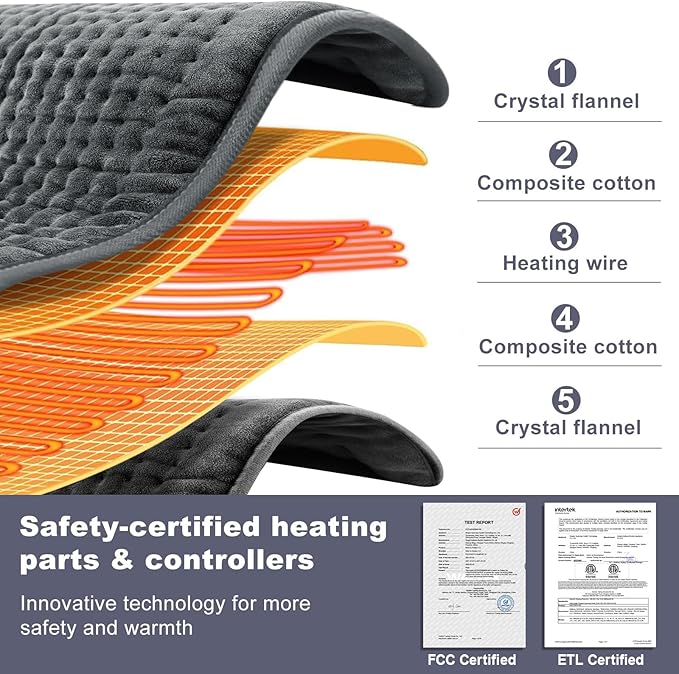 Heating Pad for Back Pain and Cramp Relief, Extra Large 17" x 33" Size Electric Heating Pad for Shoulder Neck Pain with 6 Temperature Level and 6 Timer Settings Auto Shut Off
