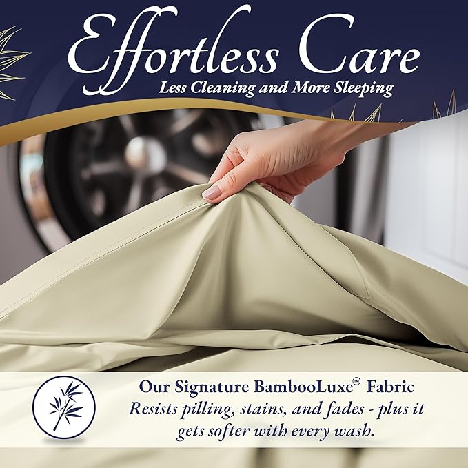 DECOLURE 100% Viscose Derived from Bamboo Sheets Cal King Size 4pcs - Ultra Soft & Luxuriously Cooling, 17" Deep Pocket, Double Stitching, Perfect for Hot Sleepers - King Bed Sheets (Creme)