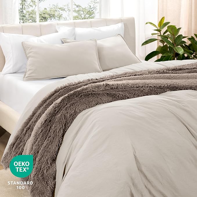 Bare Home Microfiber Duvet Cover Set - Ultra Soft Washed Microfiber - Queen Size - Linen-Like Look - Easy Care - Breathable Fabric - Our Softest Duvet Cover Set (Queen, Fog)
