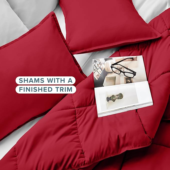 Bare Home Comforter Set - Oversized Queen Size - Ultra-Soft - Goose Down Alternative - Premium 1800 Series - All Season Warmth (Oversized Queen, Red)