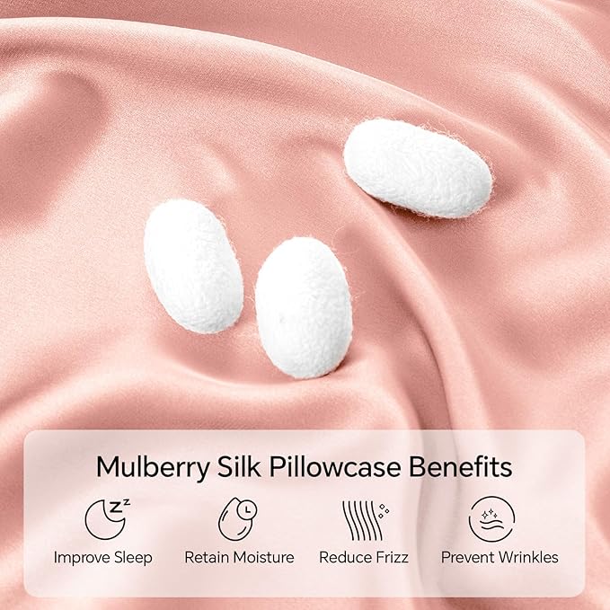 INFIIXSO Mulberry Silk Pillowcase for Hair and Skin, Silk Pillow Cases Standard Size with Hidden Zipper 20x26 Inches, Ultra Smooth and Soft Cooling Pillow Cases for Hot Sleepers(Rose Pink, 1 Pack)