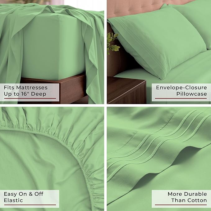 Mellanni King Sheets Set - 4 PC Iconic Collection Bedding - Hotel Luxury, Extra Soft, Cooling Bed Sheets - Wrinkle, Fade, Stain Resistant (King, Pistachio)