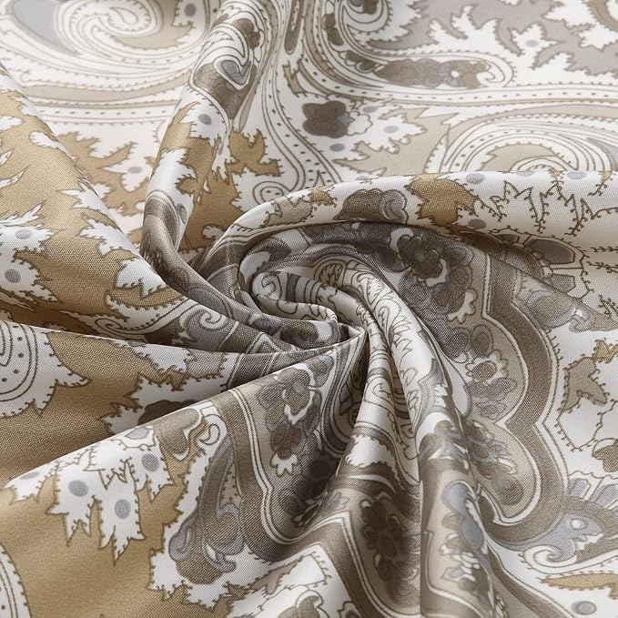 Fabric Shower Curtain, Beige and Grey Printed Boho Paisley Damask Pattern Shower Curtains for Bathroom, Waterproof Bathroom Curtains, 72" W x 72" H