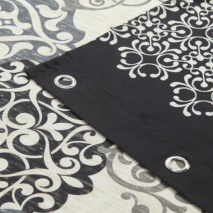 Extra Long Fabric Shower Curtain, Black and Beige Boho Medallion Print Shower Curtains for Bathroom, 72" W x 84" H