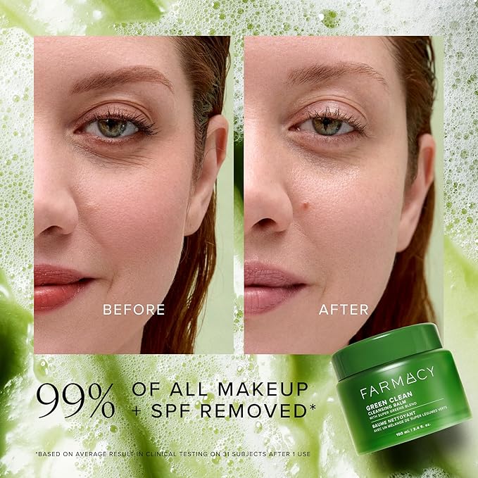 Farmacy Makeup Remover Cleansing Balm - Green Clean Waterproof Makeup Remover Balm + Oil Cleanser for Face - Gently Removes Make Up + SPF while Hydrating Skin (100 ml)