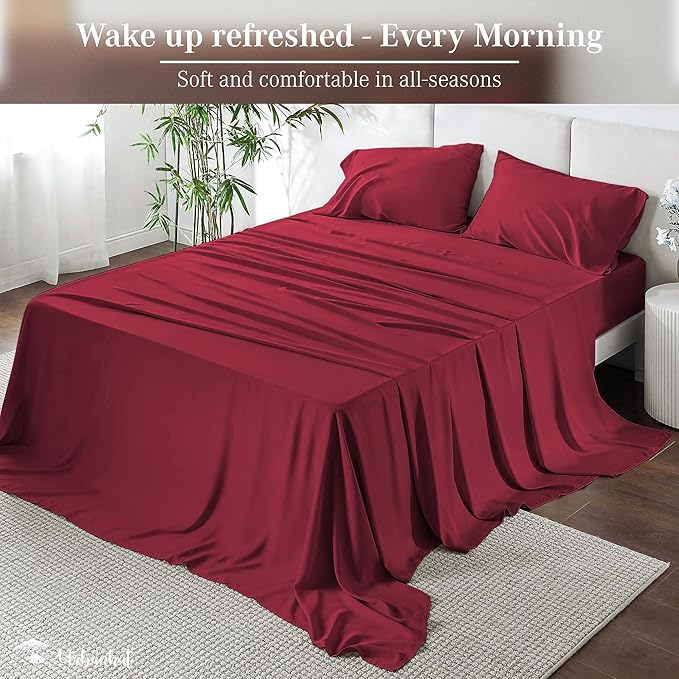 URBANHUT 1000 Thread Count California King Bed Sheets Egyptian Cotton Sheet Set, Long Staple Soft & Breathable, 4 Pc Bed Sheet Sets, Luxury Hotel Sateen Sheets Fits 16" Deep Pocket - Burgundy