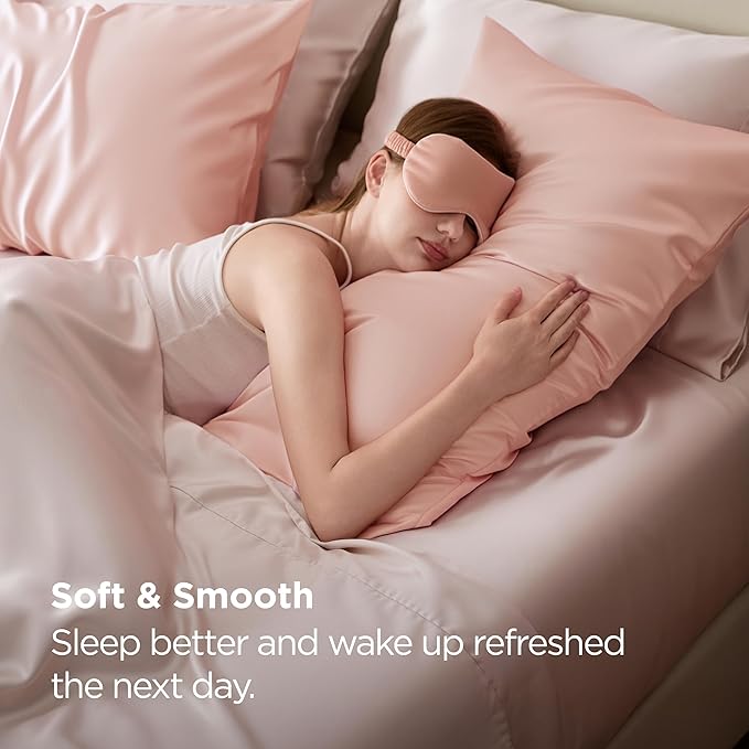 Bedsure Satin Pillowcase for Hair and Skin Queen - Peach Pink Silky Pillowcase 2 Pack with Envelope Closure, Similar to Silk Pillow Cases, Gifts for Women Men, 20x30 Inches, 2pcs