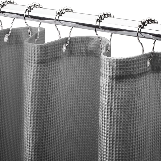 AmazerBath Extra Long Shower Curtain Waffle, Heavy Duty Fabric Shower Curtains with Waffle Weave Hotel Quality Bathroom Shower Curtains, 72 x 84 Inches (Grey)
