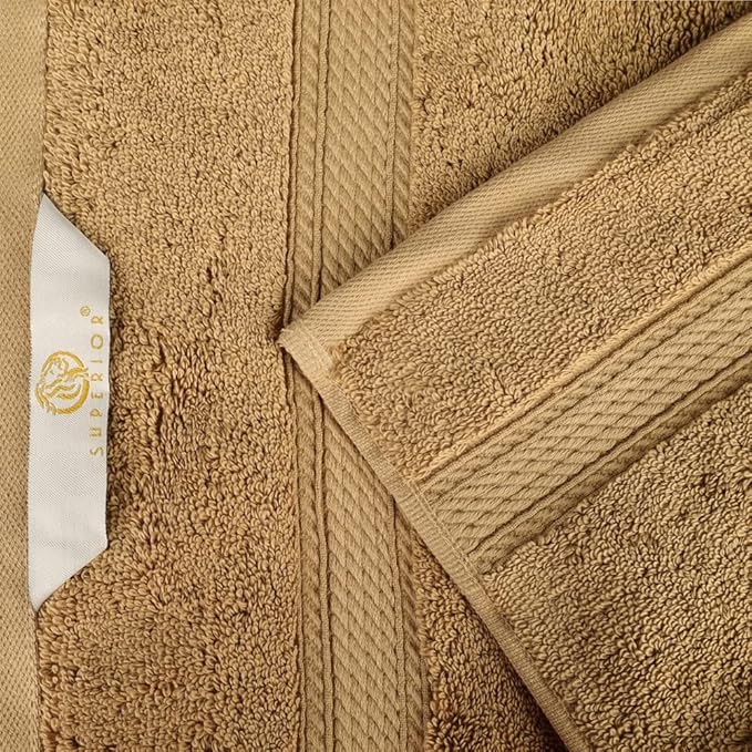 Superior Egyptian Cotton Pile Hand Towel Set of 4, Ultra Soft Luxury Towels, Thick Plush Essentials, Absorbent Heavyweight, Guest Bath, Hotel, Spa, Home Bathroom, Shower Basics, Toast
