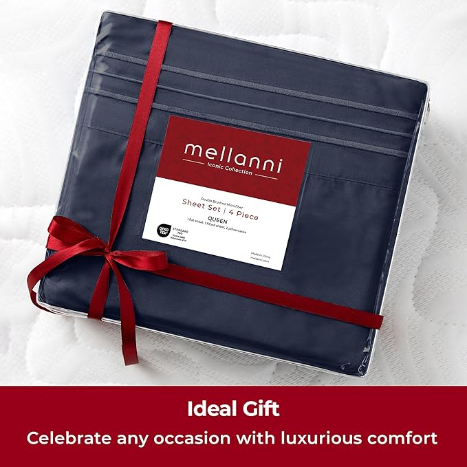 Mellanni Twin Sheets Set - 3 PC Iconic Collection Bedding - Hotel Luxury, Extra Soft, Cooling Bed Sheets - Wrinkle, Fade, Stain Resistant (Twin, Navy Blue)
