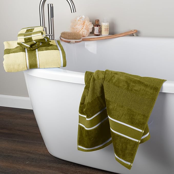 Lavish Home 6 Piece Bathroom Towels Set - 525 GSM 100% Cotton Bathroom Accessories - 2 Bath Sheets, 2 Hand Cloths , and 2 Wash Cloths - Soft Towel Set for Shower, Gym, Dorm, and Spa (Green)