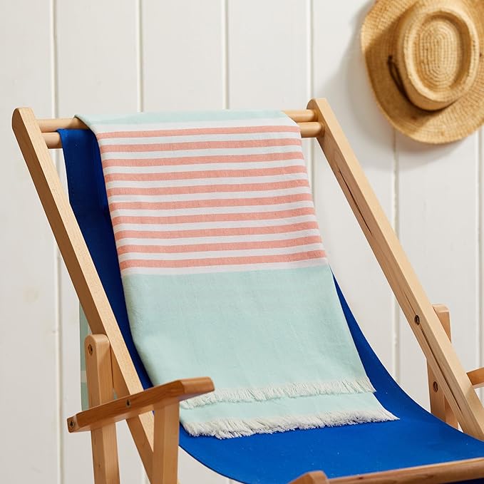 The Good Earth 4 Pack Oversized Turkish Beach Towel Set - 35" x 78" - Luxury Portuguese Cotton - Sand Resistant - Mint/Coral