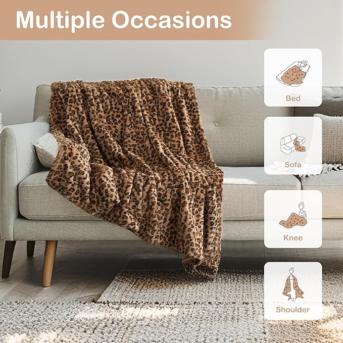 Electric Heated Blanket Full Size 72"x84", Cozy Large Oversized, 6 Heating Levels & 1-10 Hours Auto Off, Machine Washable, Brown Leopard Print
