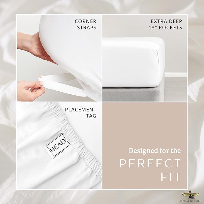 100% Egyptian Cotton Sheets King Size | 1200 Thread Count | CEA Gold Seal Certified | Ultra Soft | Cooling for Hot Sleepers | 18" Deep Pocket | King Size [White]