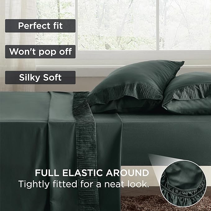 Bedsure California King Sheet Sets - 4 Pieces Soft Cal King Sheets - Breathable & Cooling - Hotel Luxury - Easy Care Polyester Microfiber Bedding for Women, Men, Forest Green