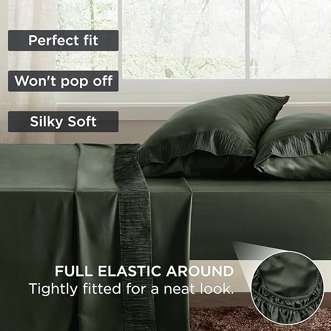 Bedsure Full Size Bed Sheets - 4 Pieces Soft Full Sheet Set - Breathable & Cooling - Hotel Luxury - Easy Care Polyester Microfiber Bedding for Women, Men, Olive Green