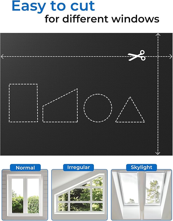 Sumobaby Blackout Curtains for Bedroom Portable 138”x59”Black Out Window Cover with Heat-Resistant Hook&Loop Tape,100%Blackout Shades,NoDrill Blinds for Windows DIY Cut Fit for Nursery&Dorm Room,Black