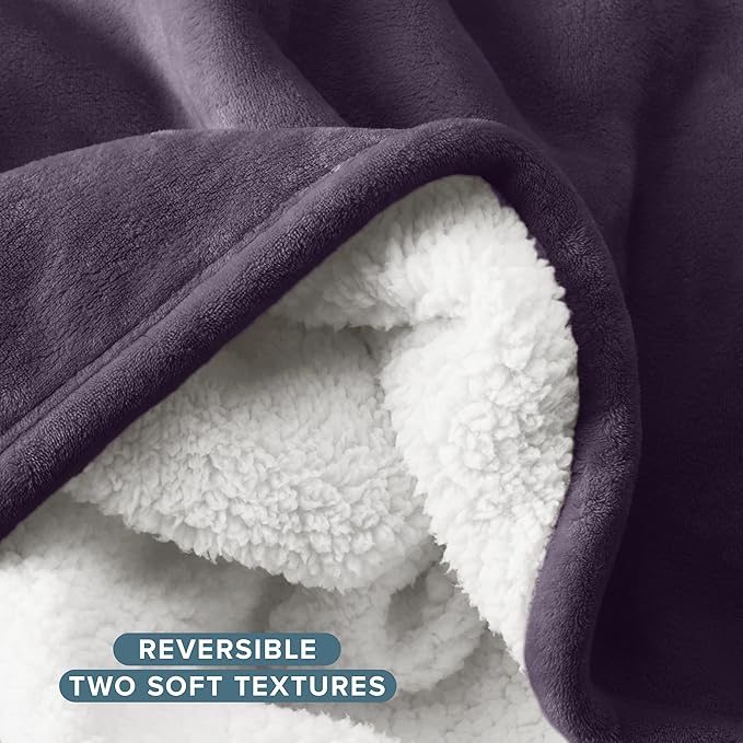 Bare Home Sherpa Fleece Blanket - Twin/Twin Extra Long - Blanket for Bed, Sofa, and Couch - Warm & Lightweight - Fluffy & Soft - Reversible (Twin/Twin XL, Eggplant)