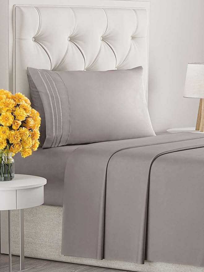 Thistle Twin Size 3 Piece Sheet Set - Extra Soft, Breathable & Cooling - Hotel Luxury Durable Bed Sheets - Deep Pockets, Easy-Fit & Wrinkle-Free - Purple Oeko-Tex