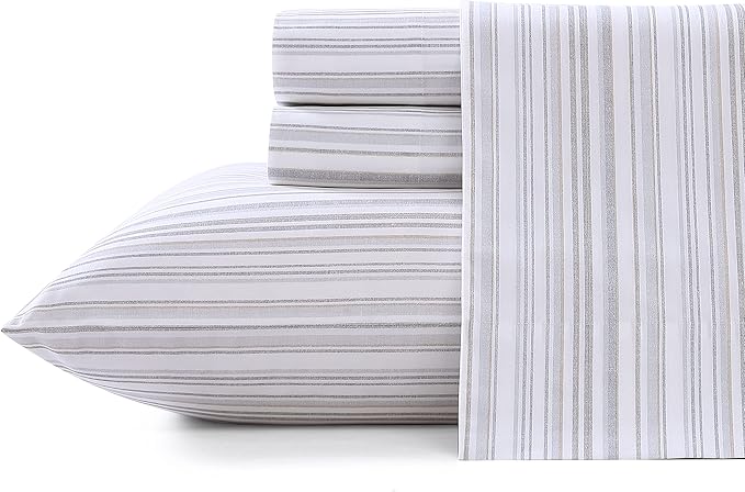 Tommy Bahama - King Sheets, Cotton Percale Bedding Set, Crisp & Cool, Stylish Bedding Set (Kahanu Stripe Grey, King)
