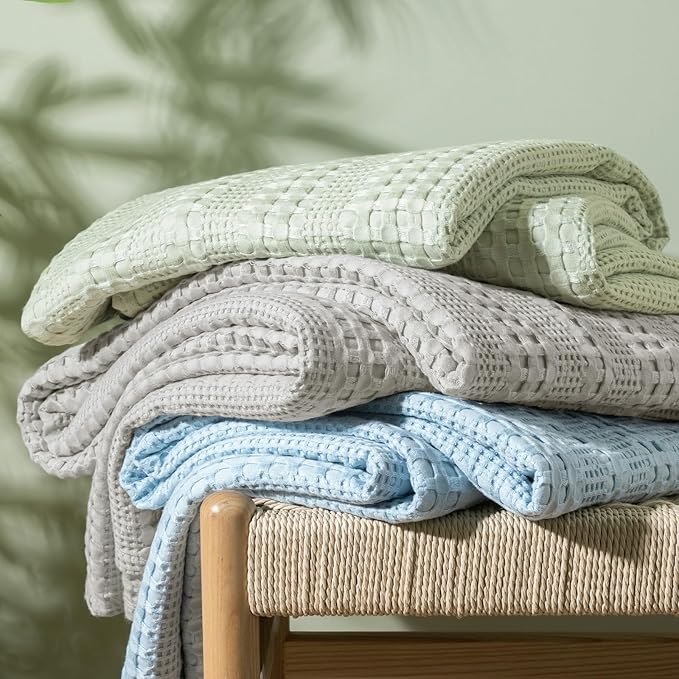PHF Cooling Waffle Blanket Twin Size, Lightweight 60% Rayon Derived from Bamboo & 40& Cotton Breathable Blanket for Hot Sleepers, Soft and Luxury for Bed Couch and Sofa, 66"x90", Mint