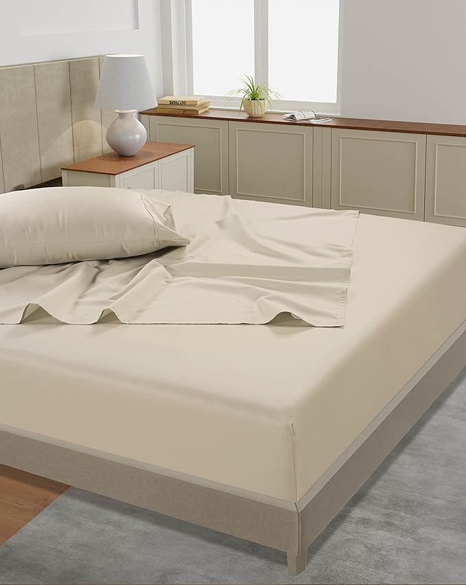 LANE LINEN Full Size Bed Sheets – 450 Thread Count 100% Cotton Sheets, Naturally Cooling & Fade-Resistant, 15” Deep Pocket Fully Elasticized Fitted Sheet, Luxury Hotel Sheets & Pillowcases, Ivory