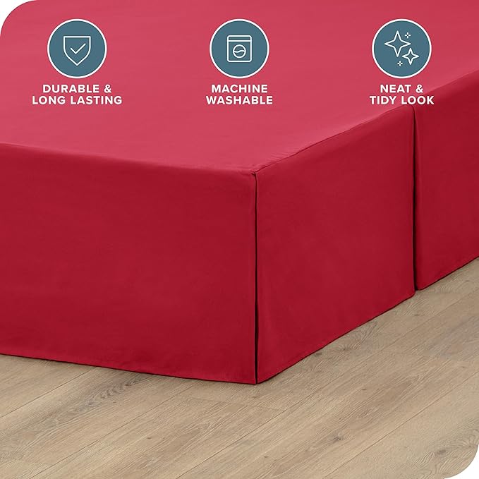 Bare Home Full Bed Skirt - 15-Inch Tailored Drop Easy Fit - Bed Skirt for Beds - Center & Corner Pleats (Full, Red)